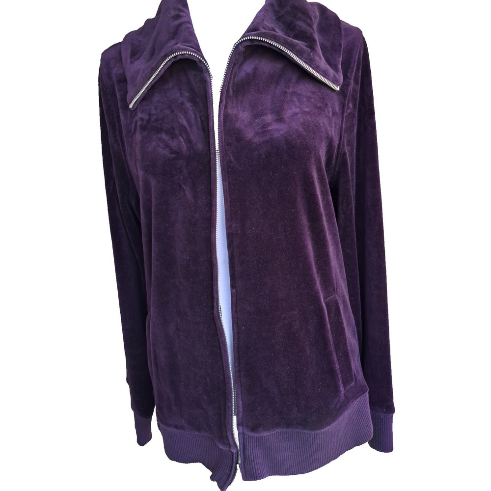 Jones New York  Sport Women's Velvet  Full Zip Long Sleeves Purple Jacket  Large